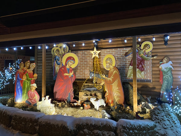 Full size Nativity scene hand painted at the monastery by the sisters of monasterevmc.org
