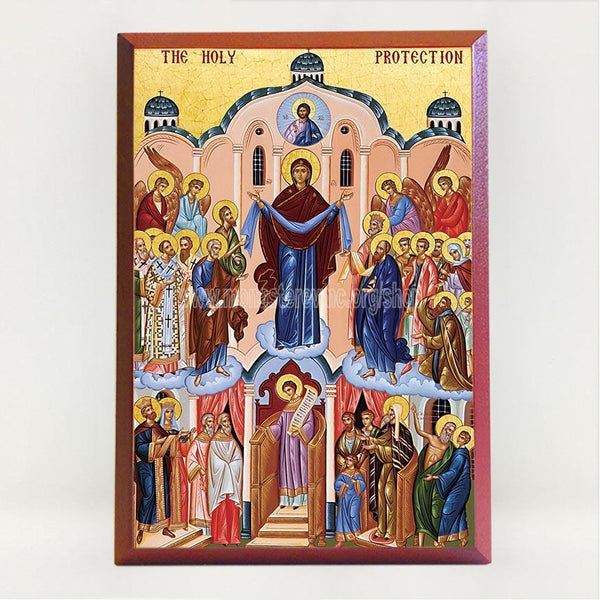 Holy Protection of the Theotokos, byzantine orthodox custom made icon by the sisters of monasterevmc.org / Icône byzantine orthodoxe de la Protection de la  Mère de Dieu, fabriquée au Québec par les soeurs du monasterevmc.org