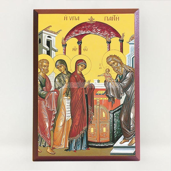 Presentation of the Lord to the temple, contemporary byzantine orthodox icon custom made by the sisters of monasterevmc.org| Présentation du Seigneur au temple -  icône byzantine orthodoxe fabriquée par les soeurs du monasterevmc.org