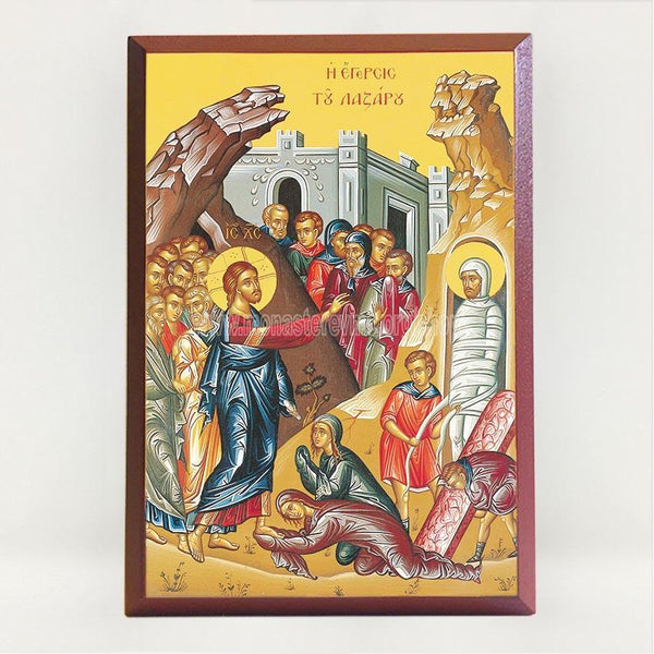 Raising of Lazarus, contemporary byzantine orthodox icon custom made by the sisters of monasterevmc.org| Résurrection de Lazare, icône byzantine orthodoxe fabriquée par les soeurs du monasterevmc.org