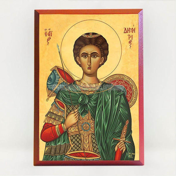 Saint Demetrius the Great Martyr, byzantine orthodox custom made icon by the sisters of monasterevmc.org / Icône byzantine orthodoxe de Saint Dimitrios le myroblyte fabriquée au Québec par les soeurs du monasterevmc.org