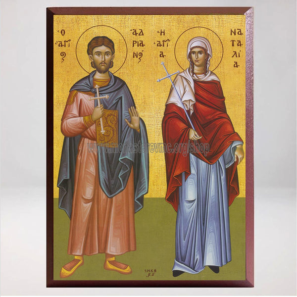 Saints Adrian & Natalia the martyrs of Nicomedia, Byzantine Orthodox Icon made by the sisters of monasterevmc.org / Icône byzantine orthodoxe de Saints martyrs Adrien & Nathalie de Nicomédie, faite à la main par les soeurs du monasterevmc.org