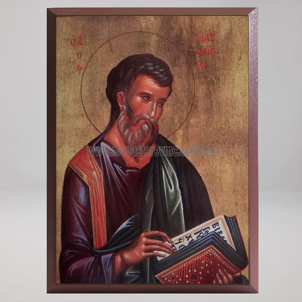 Saint Matthew the Apostle and Evangelist, byzantine custom made icon by the sisters of monasterevmc.org / Saint Mathieu l'apôtre et évangéliste, icone byzantine orthodoxe fabriquée au Québec par les soeurs du monasterevmc.org