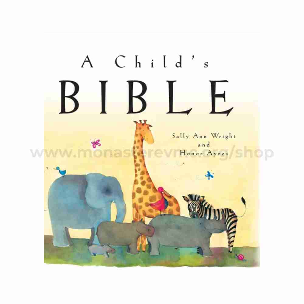 Book cover of 'A Child's Bible' featuring illustrated animals on a white background.