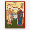 Icon of an angel and the Mother of God with a red border