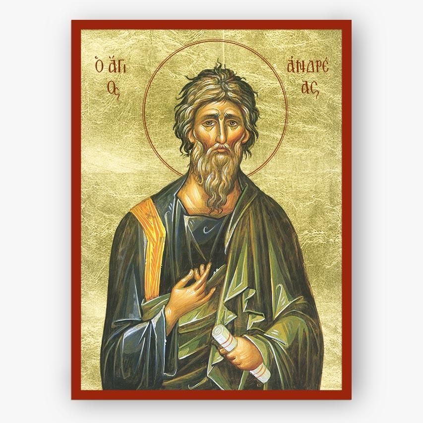 Icon of Saint Andrew with a gold background and red border