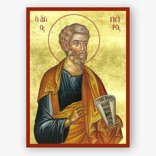 Icon of Apostle Peter holding a scroll on a gold background