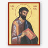 Icon of Saint Mark the Apostle and Evangelist, holding a book with Greek text above and below.