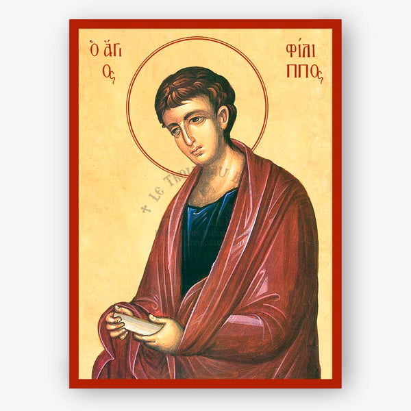 Icon of Saint Philip the Apostle with a red border and beige background