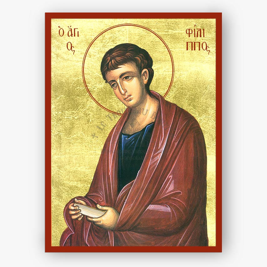 Icon of Saint Philip the Apostle with a red border and gold background