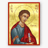 Icon of Saint Thomas the Apostle holding a scroll on a gold background with a red border