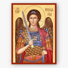 Icon of an angel holding a sword on a beige background