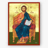 Icon of a religious figure sitting on a throne with a red border