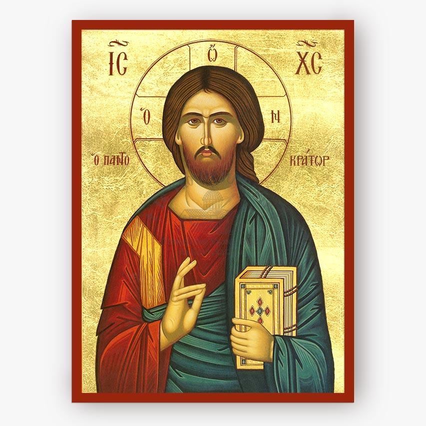 Icon of a religious figure holding a book against a gold background