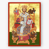Icon of Christ the High Priest on a throne with gold and red frame