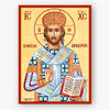 Icon of Christ the Great Hight Priest with ornate clothing and symbols on a beige background