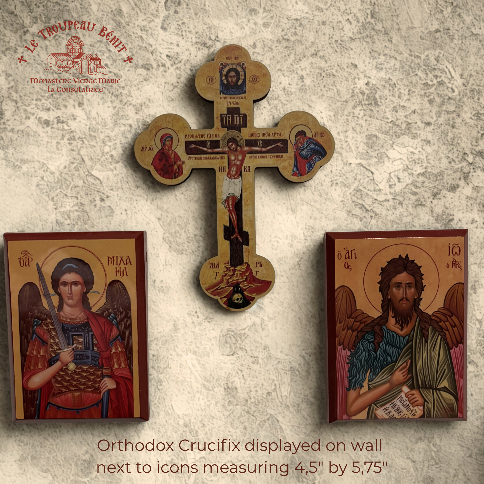 Orthodox Wooden Crucifix Wall Cross - Crucifixion of Christ with Angels & 