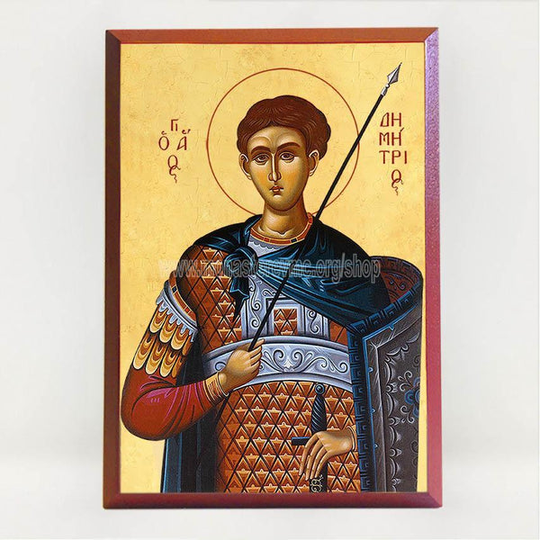 Saint Demetrius the Great Martyr, byzantine orthodox custom made icon by the sisters of monasterevmc.org / Icône byzantine orthodoxe de Saint Dimitrios le myroblyte fabriquée au Québec par les soeurs du monasterevmc.org
