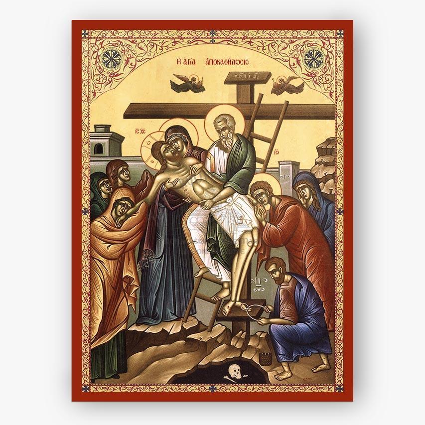 Descent of the body of Jesus from the Cross icon depiction