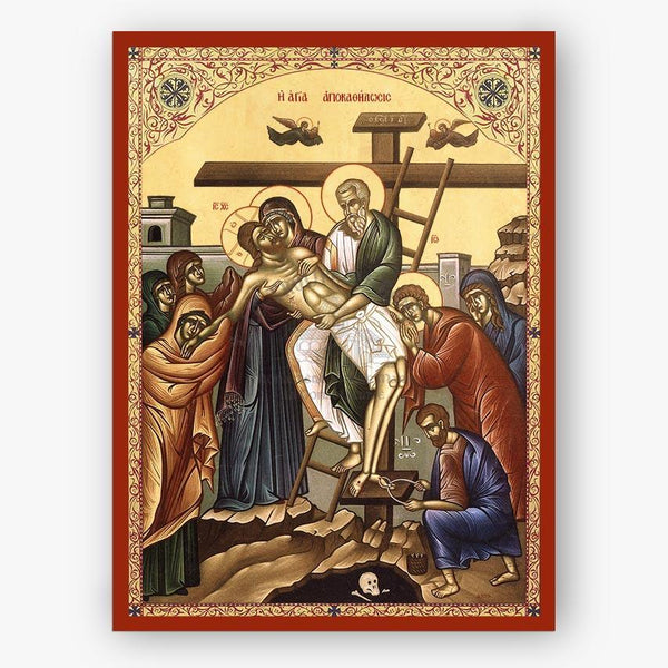 Descent of the body of Jesus from the Cross icon depiction