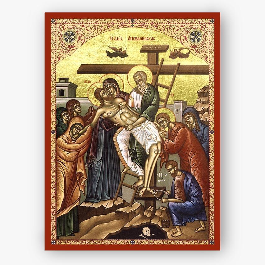 Descent of the body of Jesus from the Cross icon depiction