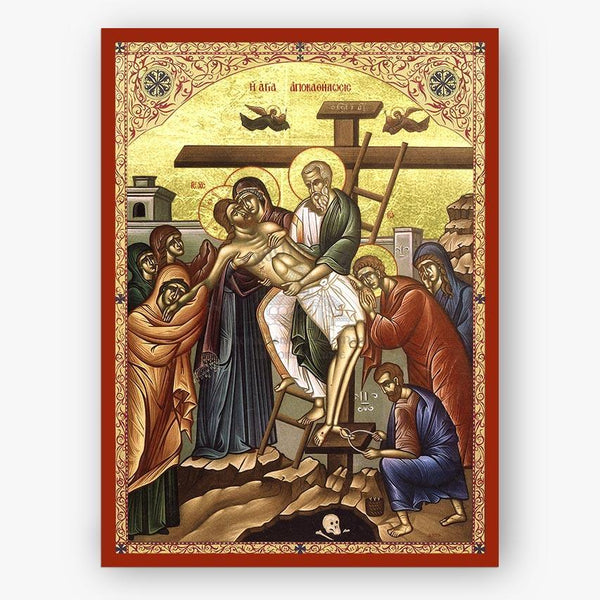 Descent of the body of Jesus from the Cross icon depiction