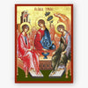 Icon of the Holy Trinity with a red border on a white background