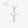 Silver cross necklace on a white background with 'Le Troupeau Bénit' branding.