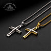 Two cross necklaces, one silver and one gold, on a dark background with 'Le Troupeau Bénit' branding.