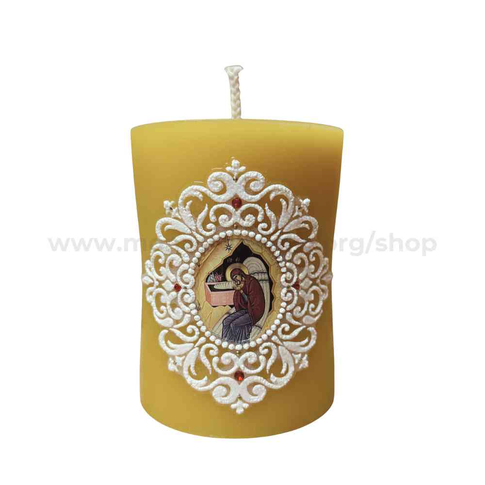 All Natural Beeswax Pillar Christmas Candles made by the sisters of monasterevmc.org using 100% Canadian local beeswax / Bougies de Noël en cire d'abeille fabriquées par les soeurs du monasterevmc.org