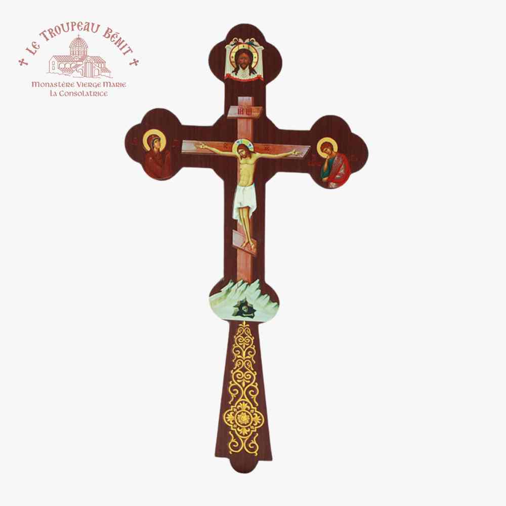 Handcrafted Orthodox Crucifix – 30 cm – Traditional Gold-Accented