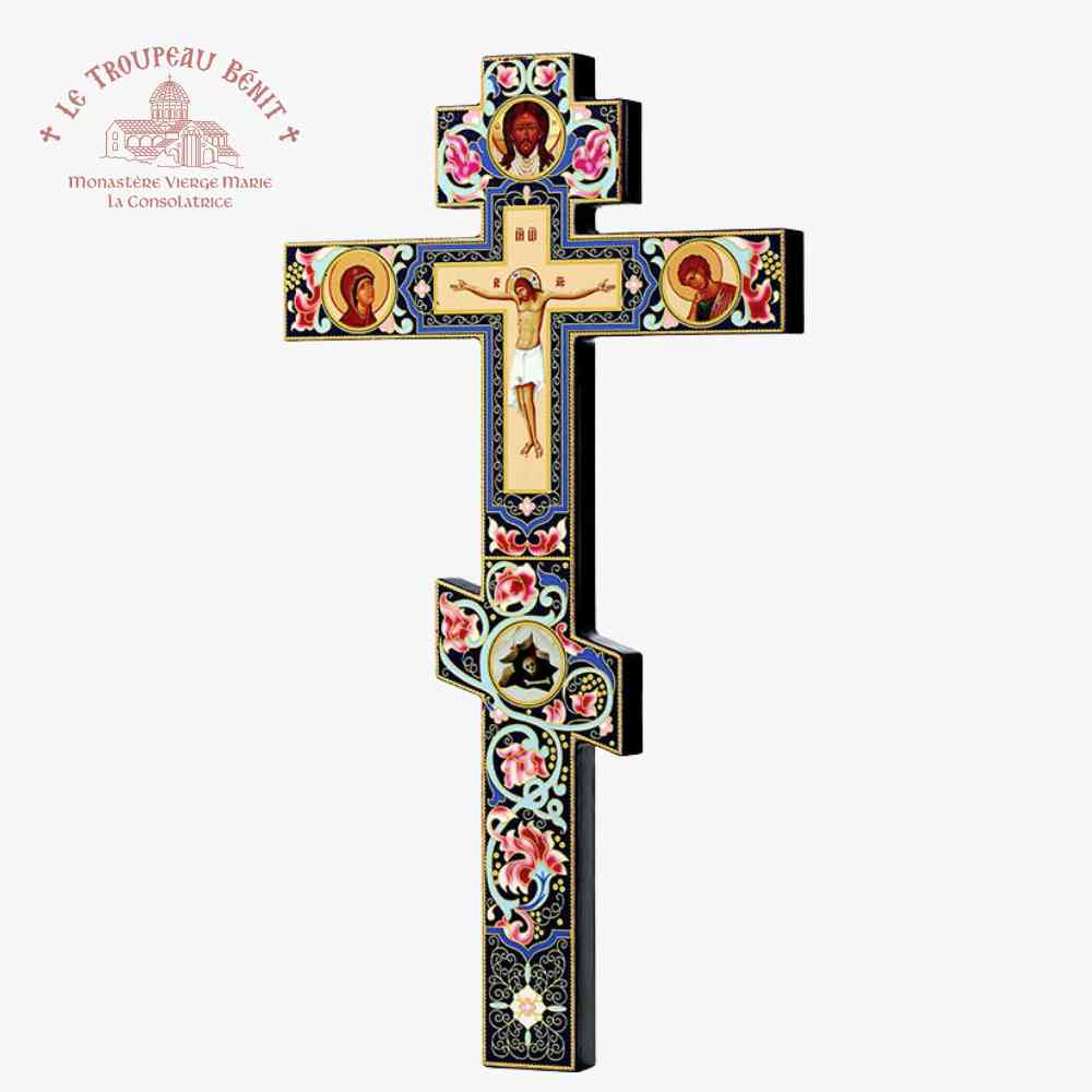 Handcrafted ORTHODOX CRUCIFIX - 30 cm -  ORNATE FLORAL DESIGN