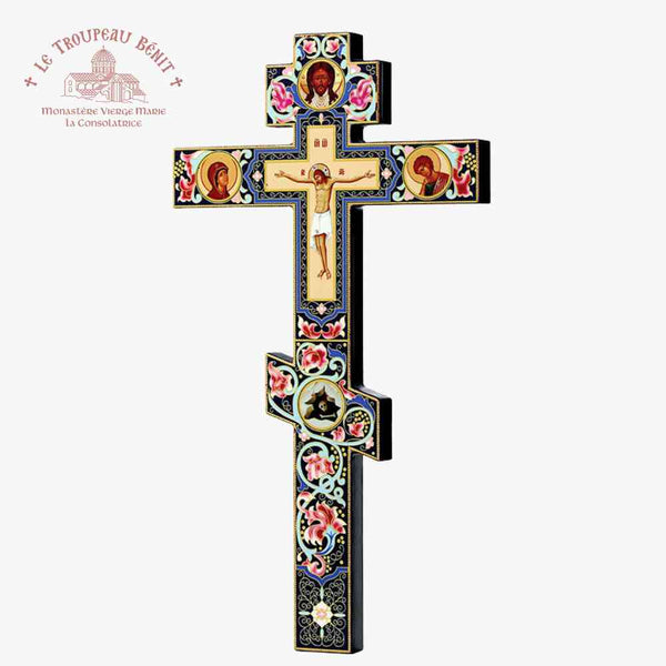 Handcrafted ORTHODOX CRUCIFIX - 30 cm -  ORNATE FLORAL DESIGN