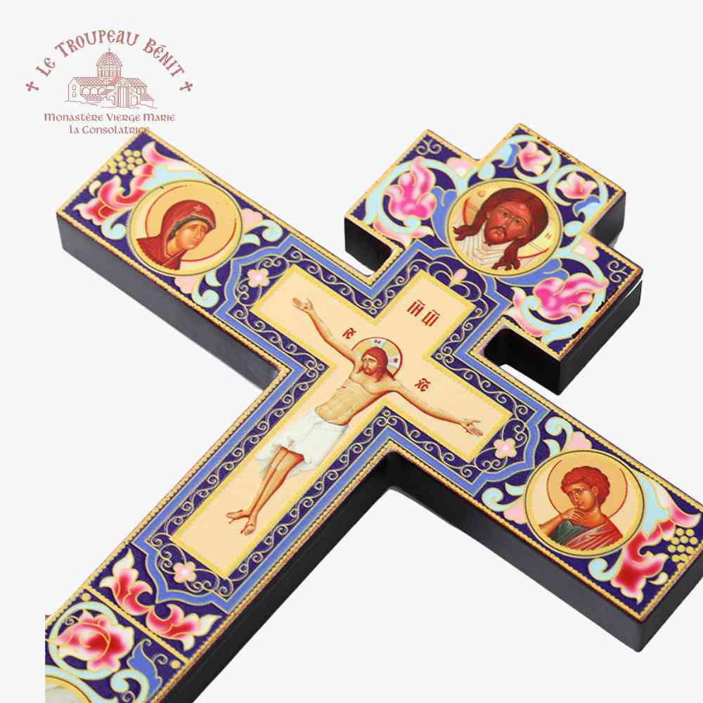 Handcrafted ORTHODOX CRUCIFIX - 30 cm -  ORNATE FLORAL DESIGN