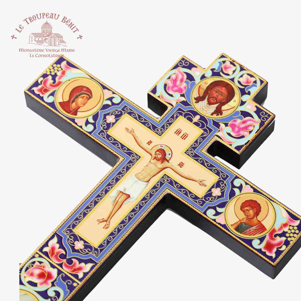 Handcrafted ORTHODOX CRUCIFIX - 30 cm -  ORNATE FLORAL DESIGN