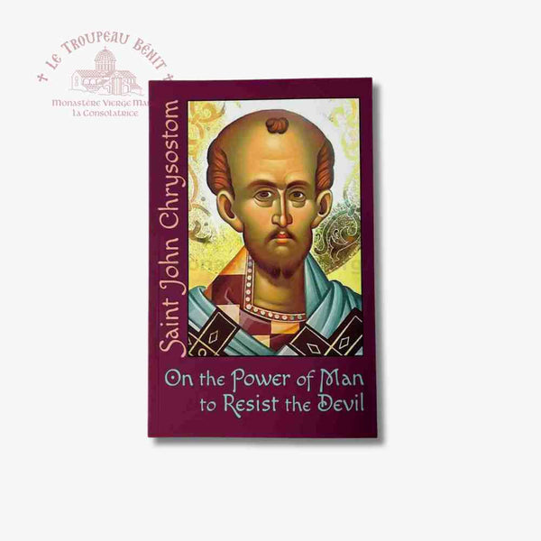 Book cover with an illustration of Saint John Chrysostom and text on a white background with 'Troupeau Benit' logo branding