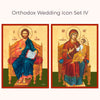 Two icons from Orthodox Wedding Icon Set IV featuring a seated figure of the Theotokos holding Christ and Christ holding the Gospel.