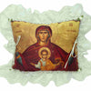 Orthodox ring bearer pillow with Mother of God icon – elegant religious wedding accessory with a sacred design, perfect for Orthodox Christian ceremonies.