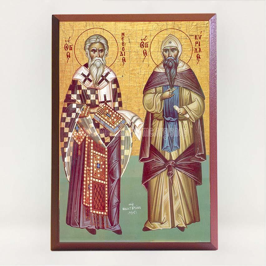 Saints Cyril and Methodius, Apostles to the Slavs, byzantine Orthodox icon mounted by the sisters of monasterevmc.org / Icône byzantine orthodoxe des Saints Cyrille et Méthode, les apôtres des Slaves, produite par les soeurs du monasterevmc.org