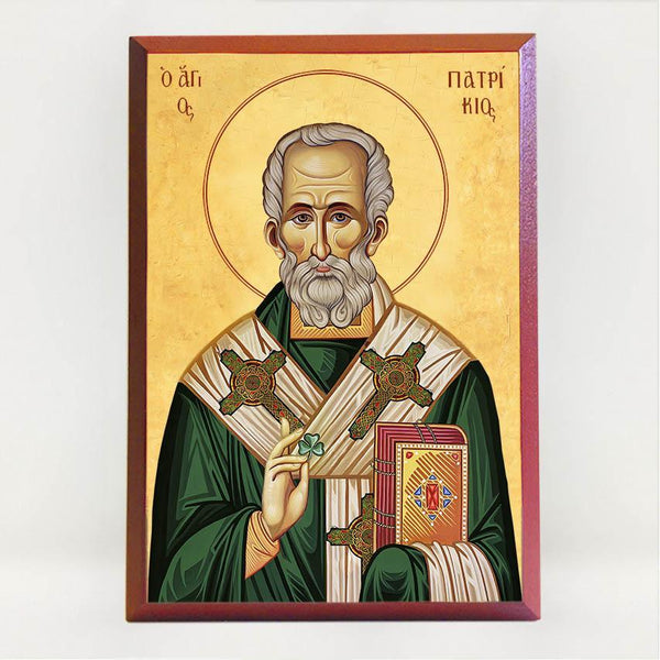 Saint Patrick of Ireland orthodox icon made by the sisters of monasterevmc.org / Icone byzantine de Saint Patrick d'Irlande faite à la main par les soeurs du monasterevmvc.org