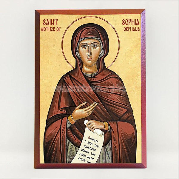 Saint Sophia mother of the orphans, byzantine Orthodox icon mounted by the sisters of monasterevmc.org / Icône byzantine orthodoxe de Sainte Sophie la patronne des orphelins produite par les soeurs du monasterevmc.org