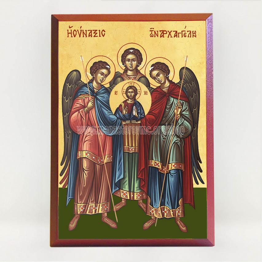 Synaxis of the Holy Archangels and Bodiless Hosts, byzantine orthodox custom made icon by the sisters of monasterevmc.org/ Synaxe des Saints Anges, icône byzantine orthodoxe fabriquée par les soeurs du monasterevmc.org