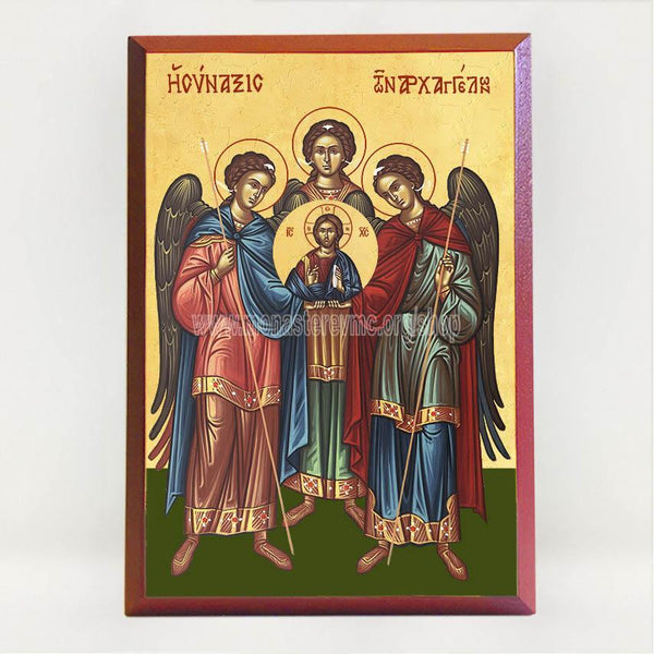 Synaxis of the Holy Archangels and Bodiless Hosts, byzantine orthodox custom made icon by the sisters of monasterevmc.org/ Synaxe des Saints Anges, icône byzantine orthodoxe fabriquée par les soeurs du monasterevmc.org