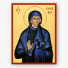 Icon of Saint Elizabeth in blue and black robes with a gold background