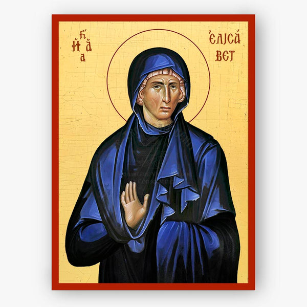 Icon of Saint Elizabeth in blue and black robes with a gold background