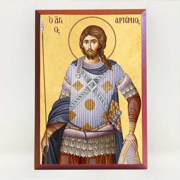 Saint Artemios, byzantine orthodox custom made icon by the sisters of monasterevmc.org/ Icône byzantine orthodoxe de Saint Artème fabriquée par les soeurs du monasterevmc.org