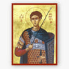 Icon of Saint Demetrios holding a spear on a gold background