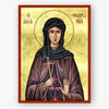 Icon of Saint Fevronia holding a cross on a gold background