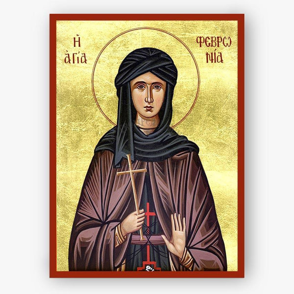 Icon of Saint Fevronia holding a cross on a gold background