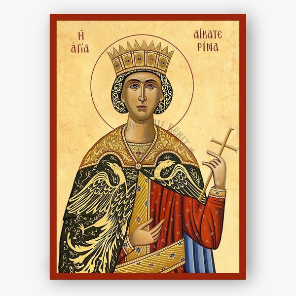 Icon of a religious figure with wings and a cross on a beige background